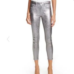 L’AGENCE Margot Metallic Coated Crop Skinny Jeans